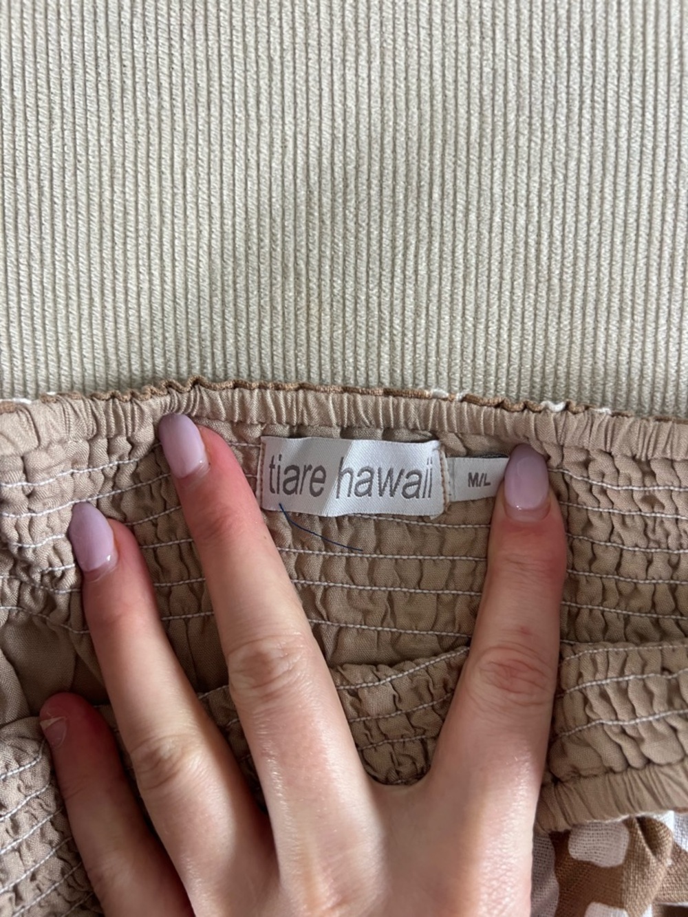 Anthropologie Tan & White Shell-Print Crop Top and Mini Skirt Set - Picture 7 of 8